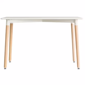 Mid-Century Rectangular 4 Ft. Dining Table with White and black Plastic Tabletop and Solid Beech Wood Legs - Image 9