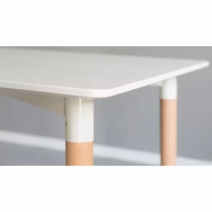 Mid-Century Rectangular 4 Ft. Dining Table with White and black Plastic Tabletop and Solid Beech Wood Legs - Image 7