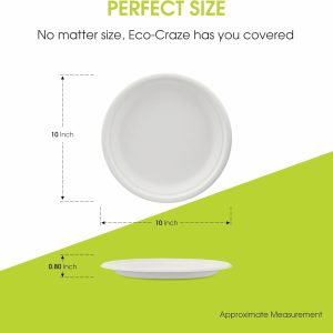 10" Bagasse Round Disposable Plates, Sugarcane Fiber Compostable Bulk Paper Plates for Party, Biodegradable Dinner Paper Plate Disposable for Snacks, Lunch, Dinner, BBQ - Image 3
