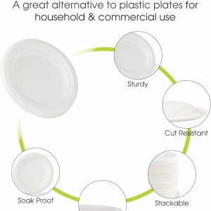 9" Bagasse Round Disposable Plates, Sugarcane Fiber Compostable Bulk Paper Plates for Party, Biodegradable Dinner Paper Plate… - Image 4