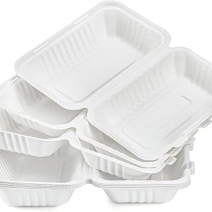 9*6*3" Single Compartment Bagasse Clamshell Take Out Food Containers, Biodegradable & Compostable Containers With Hinged Lids, Eco-Friendly Made From Sugarcane Fibers - Image 1