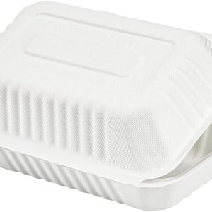 9*6*3" Single Compartment Bagasse Clamshell Take Out Food Containers, Biodegradable & Compostable Containers With Hinged Lids, Eco-Friendly Made From Sugarcane Fibers - Image 5