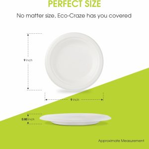9" Bagasse Round Disposable Plates, Sugarcane Fiber Compostable Bulk Paper Plates for Party, Biodegradable Dinner Paper Plate… - Image 5
