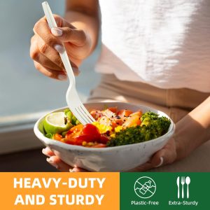 100% Compostable Fork, Disposable Cornstarch Forks Heavy Duty Cutlery Eco-Friendly Utensils Biodegradable Party Dinner Supplies No Plastic, White - Image 4