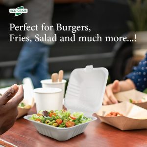 6x6x3" Single Compartment Bagasse Clamshell Take Out Food Containers, Biodegradable & Compostable Containers With Hinged Lids, Eco-Friendly Made From Sugarcane Fibers - Image 2