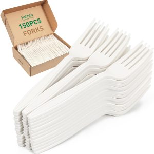 100% Compostable Fork, Disposable Cornstarch Forks Heavy Duty Cutlery Eco-Friendly Utensils Biodegradable Party Dinner Supplies No Plastic, White - Image 1