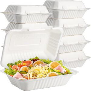 9*6*3" Single Compartment Bagasse Clamshell Take Out Food Containers, Biodegradable & Compostable Containers With Hinged Lids, Eco-Friendly Made From Sugarcane Fibers - Image 3