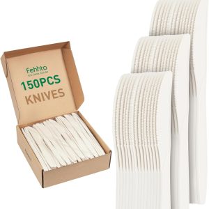 100% Compostable Spoon, Disposable Cornstarch Knife Heavy Duty Cutlery  Eco-Friendly Utensils Biodegradable Party Dinner Supplies No Plastic,  White - Image 1