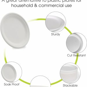 10" Bagasse Round Disposable Plates, Sugarcane Fiber Compostable Bulk Paper Plates for Party, Biodegradable Dinner Paper Plate Disposable for Snacks, Lunch, Dinner, BBQ - Image 5