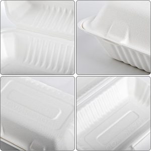 9*6*3" Single Compartment Bagasse Clamshell Take Out Food Containers, Biodegradable & Compostable Containers With Hinged Lids, Eco-Friendly Made From Sugarcane Fibers - Image 2