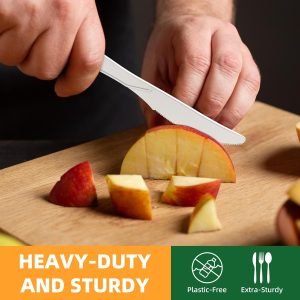 100% Compostable Spoon, Disposable Cornstarch Knife Heavy Duty Cutlery  Eco-Friendly Utensils Biodegradable Party Dinner Supplies No Plastic,  White - Image 3