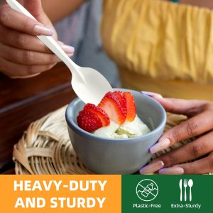 100% Compostable Spoon, Disposable Cornstarch Forks Heavy Duty Cutlery Eco-Friendly Utensils Biodegradable Party Dinner Supplies No Plastic, White - Image 3