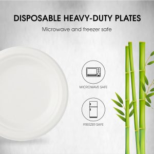 9" Bagasse Round Disposable Plates, Sugarcane Fiber Compostable Bulk Paper Plates for Party, Biodegradable Dinner Paper Plate… - Image 3