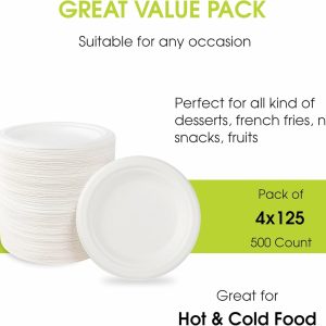 9" Bagasse Round Disposable Plates, Sugarcane Fiber Compostable Bulk Paper Plates for Party, Biodegradable Dinner Paper Plate… - Image 6
