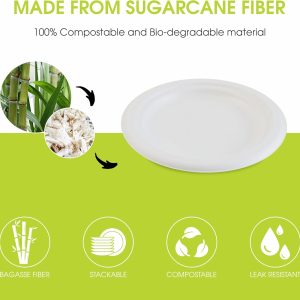 9" Bagasse Round Disposable Plates, Sugarcane Fiber Compostable Bulk Paper Plates for Party, Biodegradable Dinner Paper Plate… - Image 7