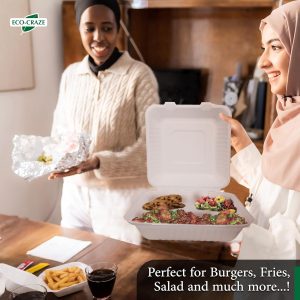 9x9x3" Single Compartment Bagasse Clamshell Take Out Food Containers, Biodegradable & Compostable Containers With Hinged Lids, Eco-Friendly Made From Sugarcane Fibers - Image 2