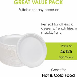 10" Bagasse Round Disposable Plates, Sugarcane Fiber Compostable Bulk Paper Plates for Party, Biodegradable Dinner Paper Plate Disposable for Snacks, Lunch, Dinner, BBQ - Image 7