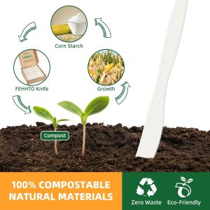 100% Compostable Spoon, Disposable Cornstarch Knife Heavy Duty Cutlery  Eco-Friendly Utensils Biodegradable Party Dinner Supplies No Plastic,  White - Image 4
