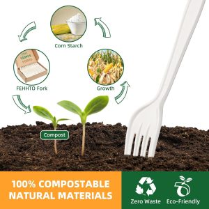 100% Compostable Fork, Disposable Cornstarch Forks Heavy Duty Cutlery Eco-Friendly Utensils Biodegradable Party Dinner Supplies No Plastic, White - Image 8