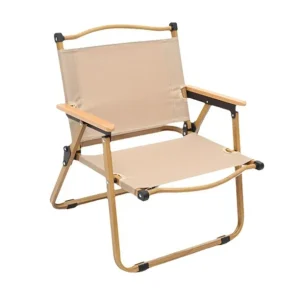 Portable Camping Chair with Wooden Handle, Widen Foldable Outdoor Chair, Collapsible Beach Chair of Ergonomic Design, Suitable for Sand Camping Travel Picnic Lawn Concert - 62 cm - Beige - Image 1