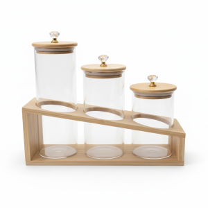 Clear wood lid jar set - Image 1