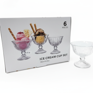 6 Glass Dessert Bowls, Clear Glass Ice Cream Sundae Cups - Image 2