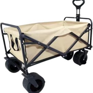 Collapsible Wagon Cart, Folding Wagon, Heavy Duty Utility Wagon, Portable Garden Beach Cart with Wheels, for Beach, Shopping, Groceries, etc, Beige - Image 1