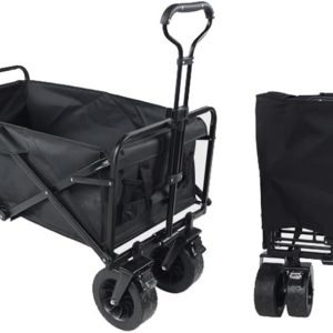 Collapsible Wagon Cart, Folding Wagon, Heavy Duty Utility Wagon, Portable Garden Beach Cart with Wheels, for Beach, Shopping, Groceries, etc,Black and Brown - Image 1