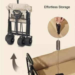 Collapsible Wagon Cart, Folding Wagon, Heavy Duty Utility Wagon, Portable Garden Beach Cart with Wheels, for Beach, Shopping, Groceries, etc, Beige - Image 2