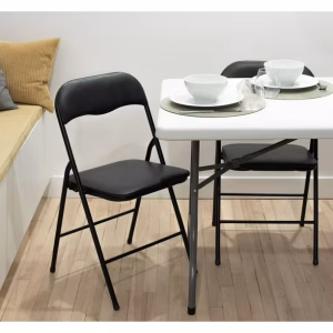 Enduro Black Padded Vinyl Folding Chair, 18 '' x 17.3'' x 30.7'', Padded folding chair - Image 1