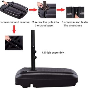 Water & Sand Filled Heavy Duty Base with Cross Base & Wheels, Wheeled Umbrella Stand for Patio Cantilever Offset Umbrella, Black - Image 5