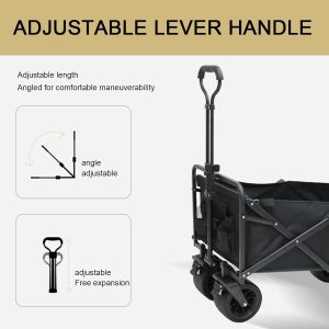 Collapsible Wagon Cart, Folding Wagon, Heavy Duty Utility Wagon, Portable Garden Beach Cart with Wheels, for Beach, Shopping, Groceries, etc,Black and Brown - Image 9