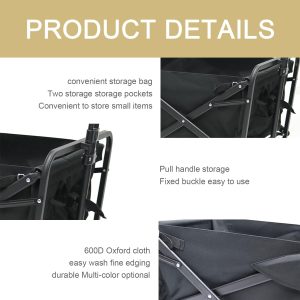 Collapsible Wagon Cart, Folding Wagon, Heavy Duty Utility Wagon, Portable Garden Beach Cart with Wheels, for Beach, Shopping, Groceries, etc,Black and Brown - Image 10