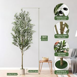 Artificial Olive Tree  7ft  Faux Olive Trees with White Planter, Fake Olive Plant with Realistic Branches and Fruits Tall Fake Plants for Indoor Modern Home Office Living Room Decor Housewarming - Image 1