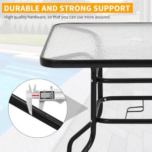 Four Seasons Courtyard Sunny Isles Tempered Glass Top Patio Dining Table, Black - Image 3