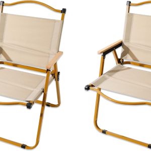 Portable Camping Chair with Wooden Handle, Widen Foldable Outdoor Chair, Collapsible Beach Chair of Ergonomic Design, Suitable for Sand Camping Travel Picnic Lawn Concert - 62 cm - Beige - Image 5