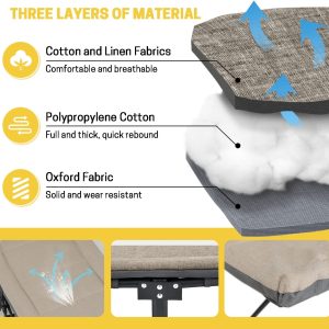 Camping Cot for Adults with Cushion and Pillow, Portable Folding Bed for Sleeping, Lightweight Tent cot with Carry Bag Supports 450 lbs (Khaki) - Image 4