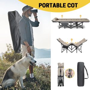 Camping Cot for Adults with Cushion and Pillow, Portable Folding Bed for Sleeping, Lightweight Tent cot with Carry Bag Supports 450 lbs (Khaki) - Image 5