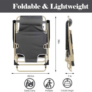 Lounge Chair, Heavy Duty Armchairs and Full Flat Crib,Folding Reclining Chairs for Outdoor Garden, Beach, Pool, Camping, Patio - Image 4