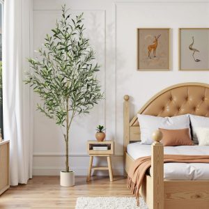 Artificial Olive Tree  5ft Faux Olive Trees with White Planter, Fake Olive Plant with Realistic Branches and Fruits Tall Fake Plants for Indoor Modern Home Office Living Room Decor Housewarming - Image 5