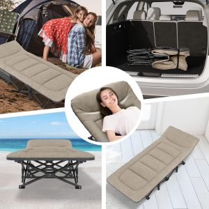Camping Cot for Adults with Cushion and Pillow, Portable Folding Bed for Sleeping, Lightweight Tent cot with Carry Bag Supports 450 lbs (Khaki) - Image 7