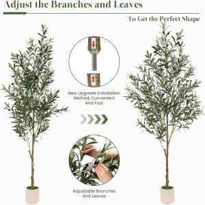 Artificial Olive Tree 6ft  Faux Olive Trees with White Planter, Fake Olive Plant with Realistic Branches and Fruits Tall Fake Plants for Indoor Modern Home Office Living Room Decor Housewarming - Image 6