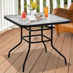 Four Seasons Courtyard Sunny Isles Tempered Glass Top Patio Dining Table, Black - Image 6