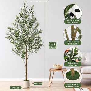 Artificial Olive Tree 6ft  Faux Olive Trees with White Planter, Fake Olive Plant with Realistic Branches and Fruits Tall Fake Plants for Indoor Modern Home Office Living Room Decor Housewarming - Image 8