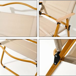 Portable Camping Chair with Wooden Handle, Widen Foldable Outdoor Chair, Collapsible Beach Chair of Ergonomic Design, Suitable for Sand Camping Travel Picnic Lawn Concert - 62 cm - Beige - Image 7