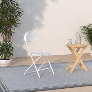 White Plastic Fan Back Folding Chair - Image 10