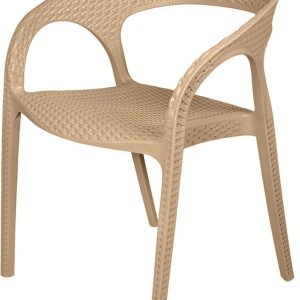 Contemporary Side Chair Black Plastic Patio Dining Chair for Outdoor- Beige - Image 3