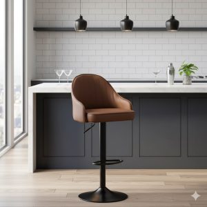 Adjustable barstool with foot rest - Brown - Image 6