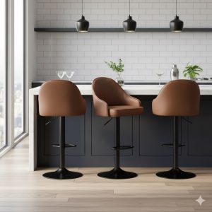 Adjustable barstool with foot rest - Brown - Image 7