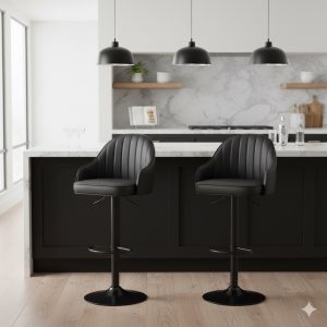 Adjustable barstool with foot rest - Black - Image 7